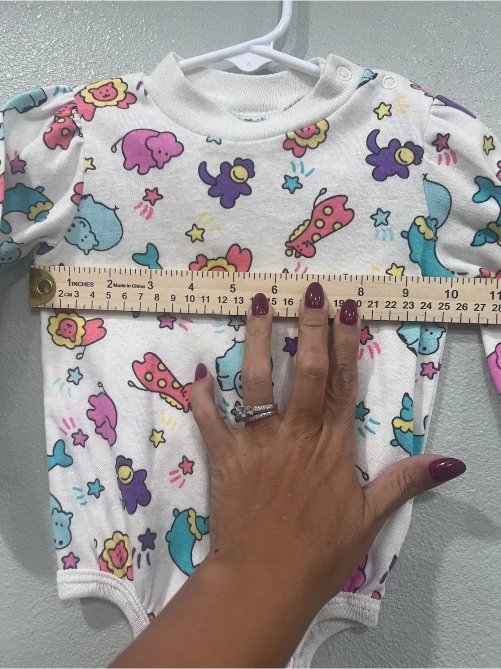 Vintage Fisher Price Kidswear Baby Bodysuit Animal Print Puff Sleeve